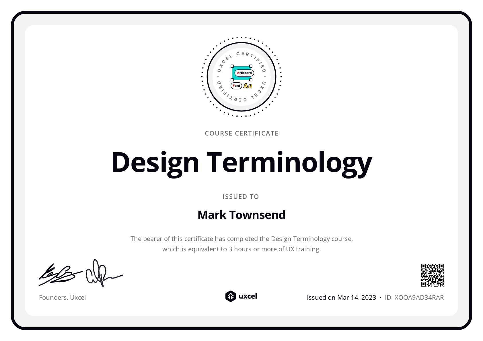 Mark Townsend's certificate